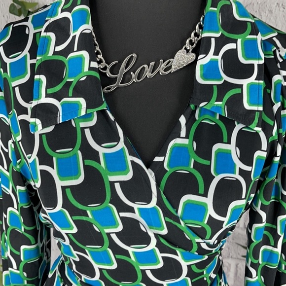 Women’s Dots Classy Multi-Color Wrap Around V-Neck (XL) CD24 - Picture 3 of 6